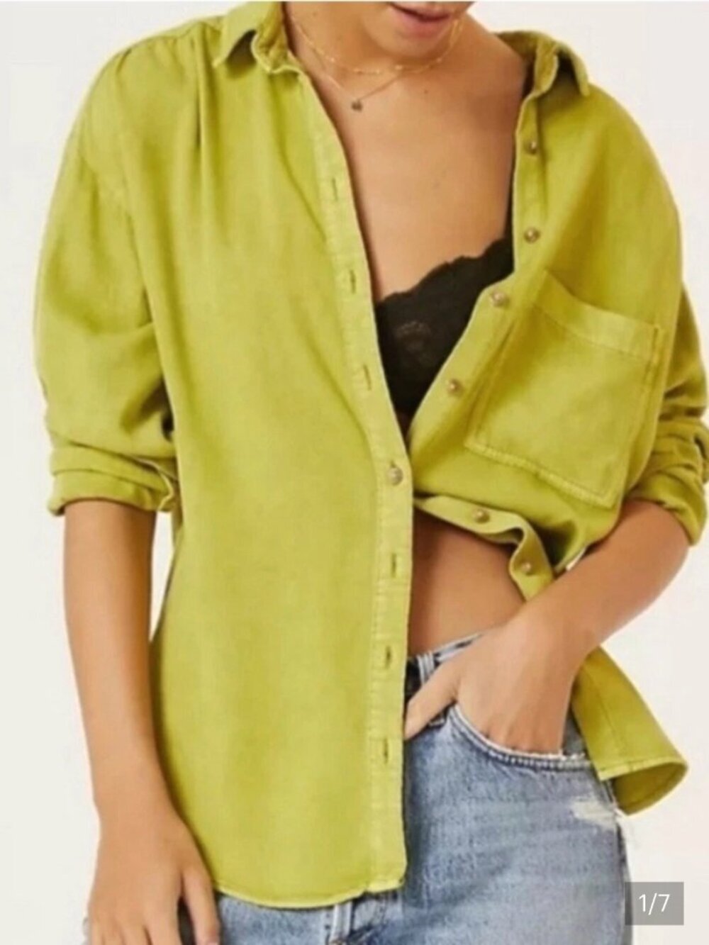 Anthropologie Pilcro Green Sigourney Button Up Top XS Oversized Corduroy Shacket